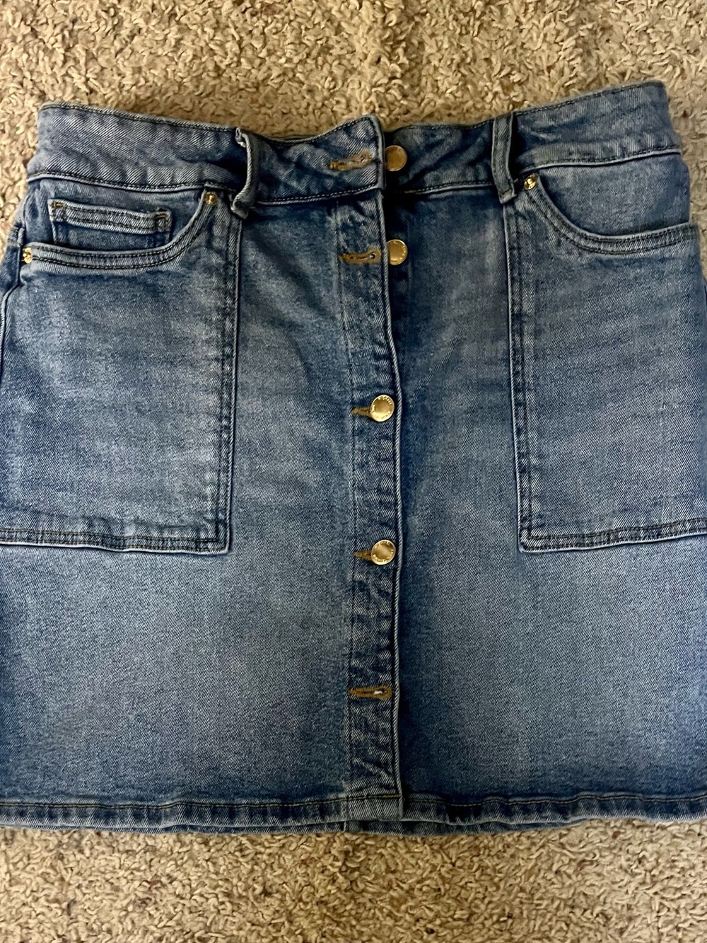 Michael Kors Blue Denim Gold Button-Front Mini Skirt Size 10